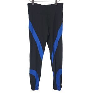 Aviva Sport Athletic Ankle Length Leggings L Womens Black Blue Mid Rise Pull On